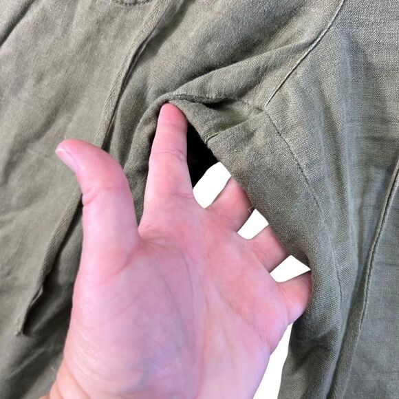 2005 y2k Tommy Hilfiger linen blend wide leg cargo crop pants size 12 roll up - Picture 6 of 16